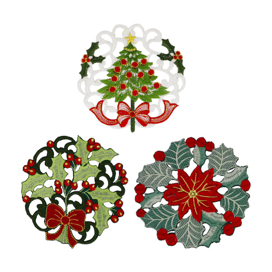 クリスマス柄　カットワークコースター3枚セット